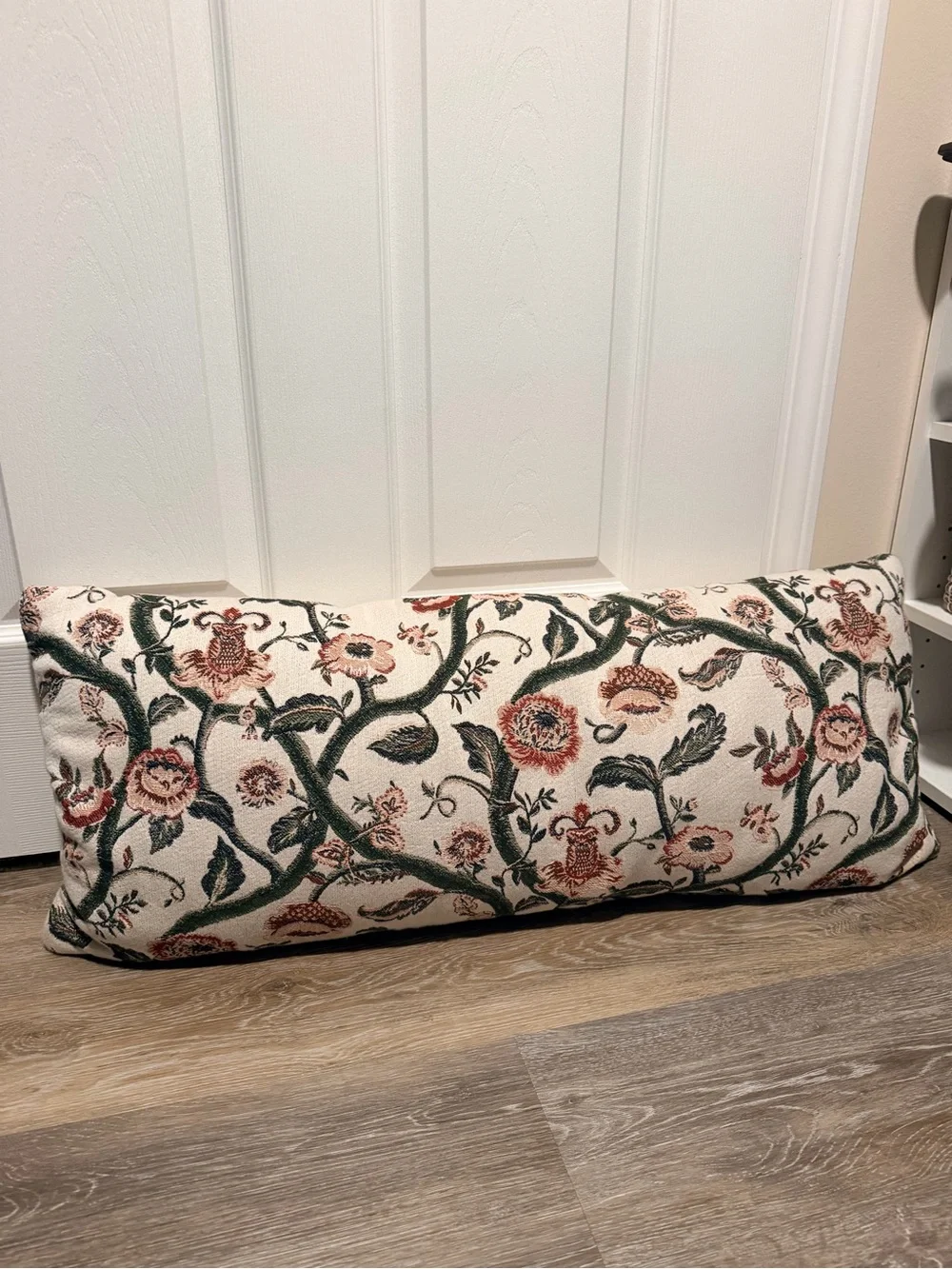Threshold Cream Lumbar Pillow with Green and Rust Floral Embroidery